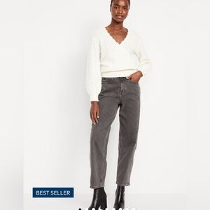 Old Navy Women's High-Rise Barrel Leg Jeans in Black Wash.